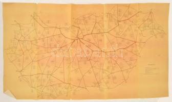 cca 1940 Magyarország vasúti pályahálózatának térképe, rajta a pályák állapotával és terhelhetőségével, részben kézzel rajzolva. / Railway network of Hungary with the condition of the tracks 100x60 cm