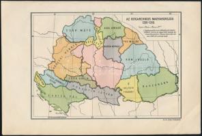 cca 1930 Az olygarchikus Magyarország 1301-1310, kiadja a M. kir. Állami Térképészet, 16x23,5 cm