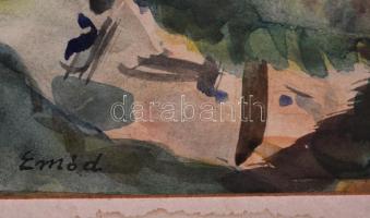 Emőd Aurél (1897-1958): Park részlet. Akvarell, papír, jelzett, 27×42 cm