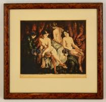 Prihoda István (1891-1956) - Iványi Grünwald Béla (1867-1940): Öltözködő aktok. Színezett rézkarc, p...