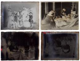 1911 Vegyes üveglemez tétel, rajta hölgyek, papírgyár, tájkép, patika, stb., 12×9 cm