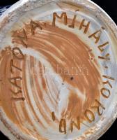 Katona Mihály (fazekas): Korondi padlóváza, kézzel festett mázas cserép, száján kis lepattanással, m...