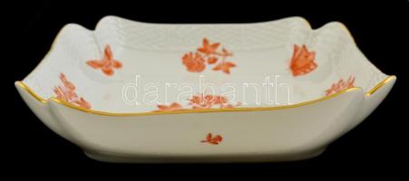 Herendi Viktória mintás tál, kézzel festett (narancs), jelzett, hibátlan, 25,5×25,5 cm