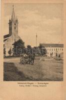 Szászrégen, Reghin; Evangélikus templom, lovaskocsi / church, horse cart