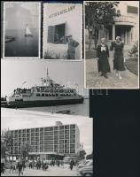 1934-1973 Balatoni életképek, különböző helyszínekről (Balatonföldvár, komp, tihanyi szálloda, vitorlás), 6 db fotó, 8×6 és 10×15 cm között