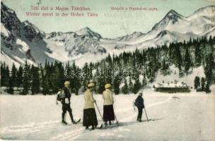 Tátra, Tatry; téli sport élet, síelők (skíezők) a Poprádi-tó jegén. Dr. Guhr Mihály felvétele / winter sport, skiing people on Popradské pleso (EK)