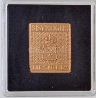 DN Világ Bélyegcsodái - Svéd Királyság 3 Skilling 1855 aranyozott Cu bélyegérem tanúsítvánnyal (21,4x24,8mm) T:PP