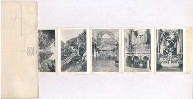 Zirc, Apátság, leporelló képeslap, nagyrészt az Apátság épületeivel, belsők