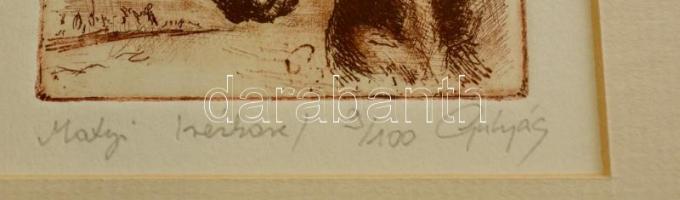 Gulyás László (1960-): Matyi. Rézkarc (9/100), papír, üvegezett fa keretben, jelzett, 8x7 cm