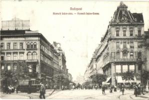 Budapest V. Kossuth Lajos utca, Wolf Ruhaáruház, Berényi és Frankl üzlete, villamos