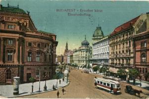 Budapest VII. Erzsébet körút, Nemzeti Színház, villamosok (kopott sarkak / worn corners)
