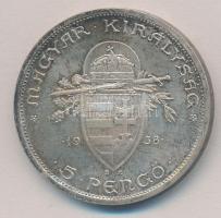 1938. 5P Ag "Szent István" T:1-,2 kis patina 
Adamo P8.1