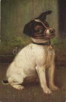 Der erste Maulkorb / dog with muzzle, art postcard, Meistergalerie No. 4903. s: A. Weczerzik (EK)