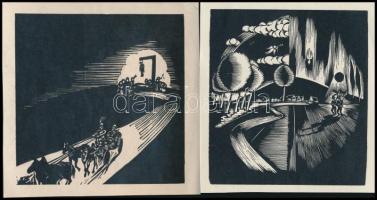 Buday György (1907-1990): Balladaillusztráció, 2 db. Fametszet, papír, jelzés nélkül, 11×10 cm
