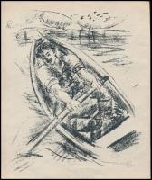 Márffy Ödön (1878-1959): Csónakban (1920). Litográfia, papír, jelzett, 21,5×18 cm