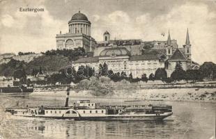 Esztergom, Bazilika, Visegrád oldalkerekes gőzhajó. Grószner kiadása + K.u.K. Reservespital in Esztergom (fa)