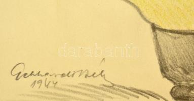 Gebhardt Béla (1901-1990): Katona (karikatúra). Színes ceruza, papír, jelzett, 24×17 cm