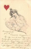 1902 Playing card symbol, lady, artist signed (EK)