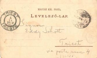 1896 (Vorläufer!!) Budapest XIV. Városliget, Ezredéves kiállítás iparcsarnoka, főbejárata, ünnepi cs...