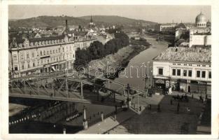 Nagyvárad, Oradea; Körös folyó hídja, üzletek, zsinagóga / Cris river bridge, shops, synagogue