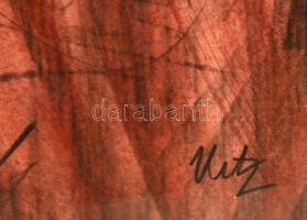 Uitz jelzéssel: Női fej. Vegyes technika, papír, üvegezett keretben, 45×29 cm