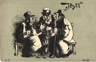 Idyll, A. ST. No. 218. / Judaica, Jewish men, art postcard (kis szakadás / small tear)