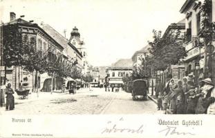 1904 Győr, Baross út, Reichenfeld János, Heckenast György üzlete, árusok. Berecz Viktor kiadása (EK)