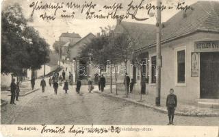 Budapest XXII. Budafok, Templom tér és Kálváriahegy utca, Riegler Gyula hentes, Ábel József üzlete. Kohn és Grünhut kiadása (r)