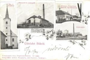 1904 Bük, Evangélikus templom, Cement és téglagyár, Cukorgyár, Fő utca, Feigelstok fivérek üzlete és saját kiadása, Steegmüller Arthur fényképész felvétele. Art Nouveau, floral (EK)