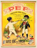 cca 1910 Henri Boulanger (H. Gray) (1858-1924): PEF porcelán email festék, Lutz Ede és Társa, reklám plakát, litográfia, fém élrögzítőkkel, szélén kis szakadás 39x30 cm / Advertisement poster, lithography, small tear, 39x30 cm