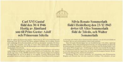 Svédország 1976. "XVI. Károly Gusztáv és Szilvia esküvője" Ag emlékérem felbélyegzett borí...