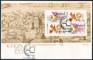 Nemzetközi bélyegkiállítás EUROPEX '86, Lisszabon blokk FDC-n, nternational Stamp Exhibition EUROPEX '86, Lisbon block FDC