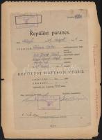 1949 Országos Magyar Repülő Egyesület Algyői Repülőiskola, repülési parancs, pecséttel, aláírásokkal, kartonra ragasztva, 28x19 cm