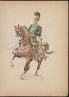1890 Louis Vallet (1856-1940 Lovas katonákat ábrázoló 5 db színes fametszet. / Wood engravings of ho...