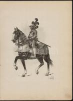 1890 Louis Vallet (1856-1940 Lovas katonákat ábrázoló 5 db színes fametszet. / Wood engravings of ho...