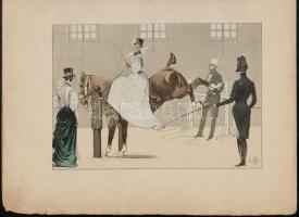 1890 Louis Vallet (1856-1940 Lovas katonákat ábrázoló 5 db színes fametszet. / Wood engravings of horses and soldiers. Paper size 26x34 cm