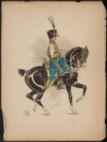 1890 Louis Vallet (1856-1940 Lovas katonákat ábrázoló 5 db színes fametszet. / Wood engravings of ho...