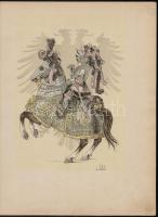 1890 Louis Vallet (1856-1940 Lovas katonákat ábrázoló 4 db színes fametszet. / Wood engravings of ho...