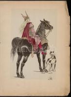 1890 Louis Vallet (1856-1940 Lovas katonákat ábrázoló 4 db színes fametszet. / Wood engravings of ho...