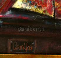 Csanálosi Tibor (?-): Önarckép: Festők utcája. Vegyes technika, karton, jelzett, keretben, 50×70 cm