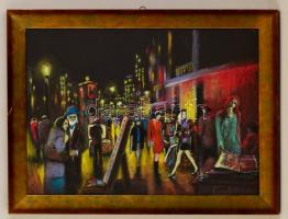 Csanálosi Tibor (?-): Önarckép: Festők utcája. Vegyes technika, karton, jelzett, keretben, 50×70 cm