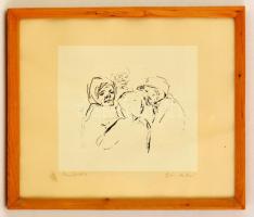 Iván Szilárd (1912-1988): Beszélgetők. Szitanyomat, papír, jelzett, üvegezett keretben, 25×26 cm