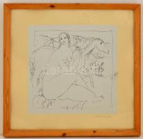 Reich Károly (1922-1988): Akt lóval. Szitanyomat, papír, jelzett, üvegezett keretben, 29×29 cm