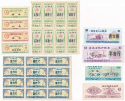 Kína ~1970-1980. 28db rizsjegy, egy része ívben T:II China ~1970-1980. 28pcs of rice coupons, some in sheet C:XF