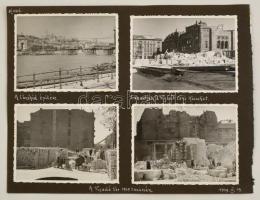 1946-1949 Budapest újjáépítése: A Lánchíd építése, bontják a Vigadó téri Kioszkot, 4 db fotó kartonl...