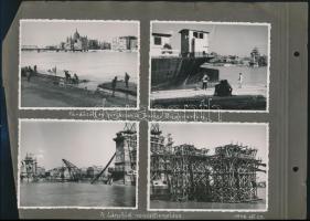 cca 1946 A Lánchíd újjáépítése és a Kossuth híd. 4 db fotó albumlapon. 9x12 cm