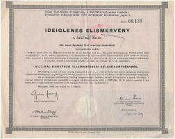 Budapest 1946. 4 1/2%-kal Kamatozó Államadóssági Kölcsönkötvény ideiglenes elismervénye 100Ł sterlingről, szárazbélyegzővel és felülbélyegzésekkel és szelvényekkel T:III