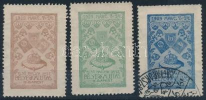 1909 Első Magyar Országos Bélyegkiállítás 3 db klf színű levélzáró
