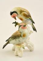Ens porcelán madár pár, kézzel festett, jelzett, hibátlan, 15 cm