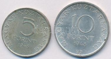 1948. 5Ft Ag "Petőfi" + 10Ft Ag "Széchenyi" T:1-,2 patina